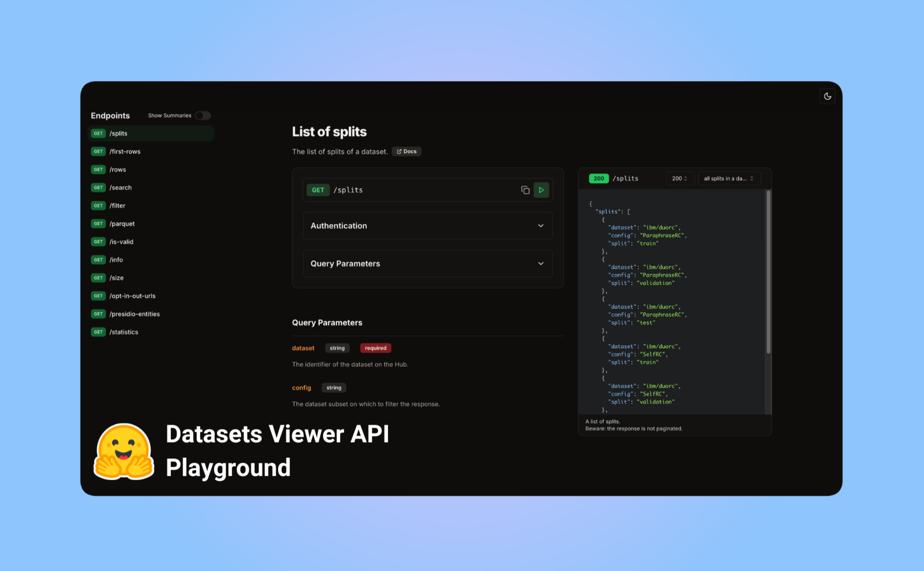 Dataset API Playground