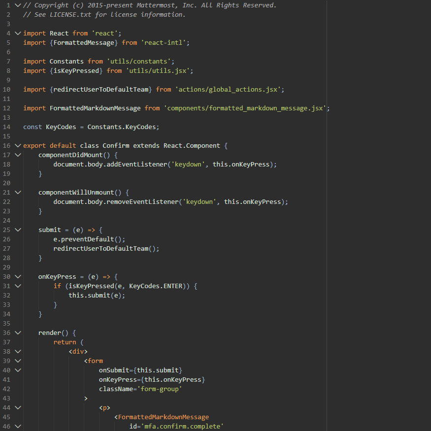 JSX syntax highlighting (courtesy of Mattermost project)