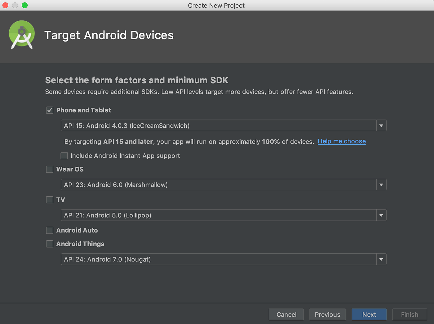 Android Studio: Use target defaults