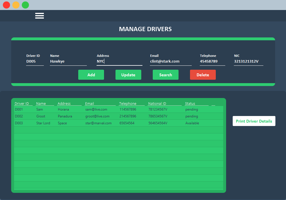 Manage Driver UI