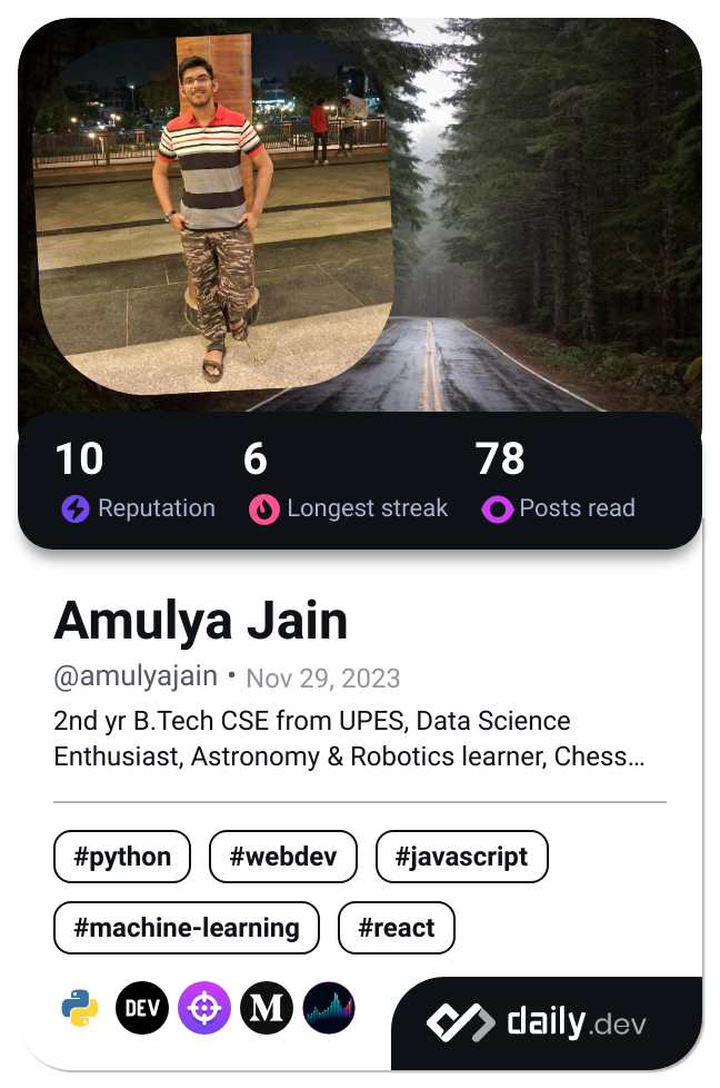 Amulya Jain's Dev Card