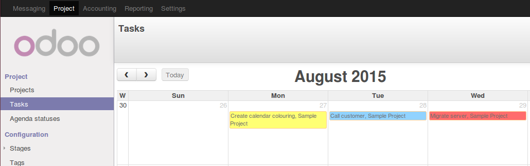 Project tasks calendar view