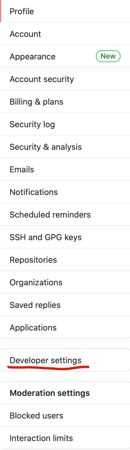 Github Developer Settings