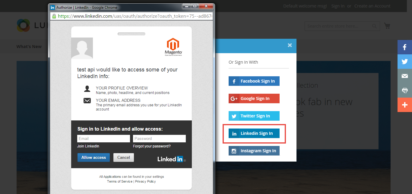 Magento 2 Login using LinkedIn