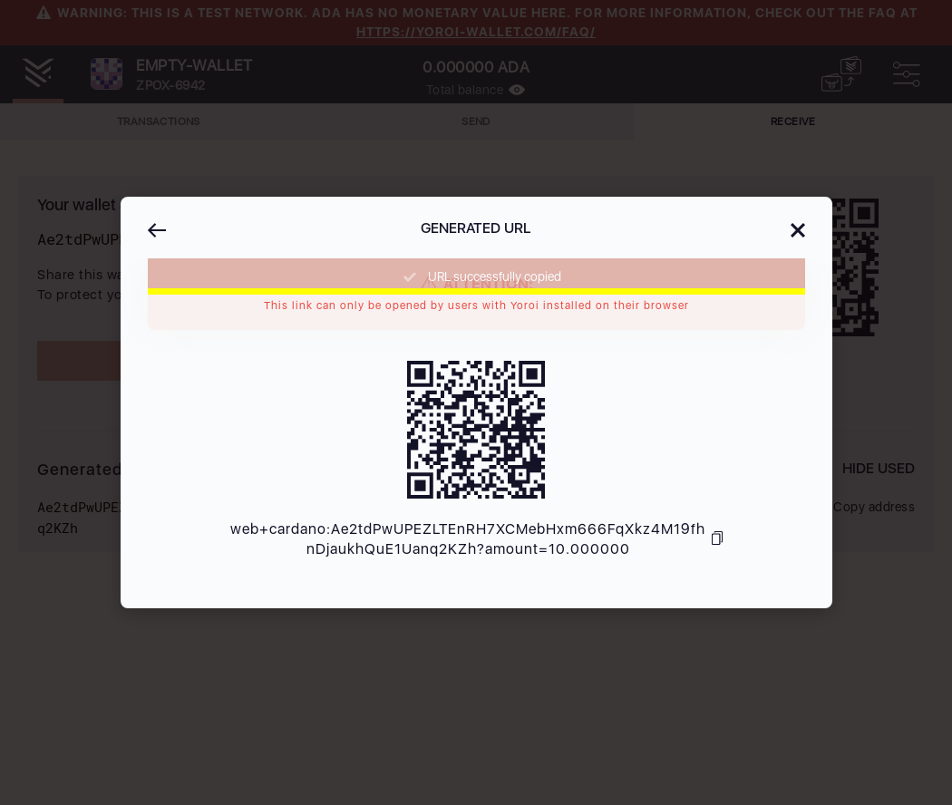 Ensure user can generate a wallet URI and copy it to clipboard IT107/9_9-I should see URL successfully copied notification.png