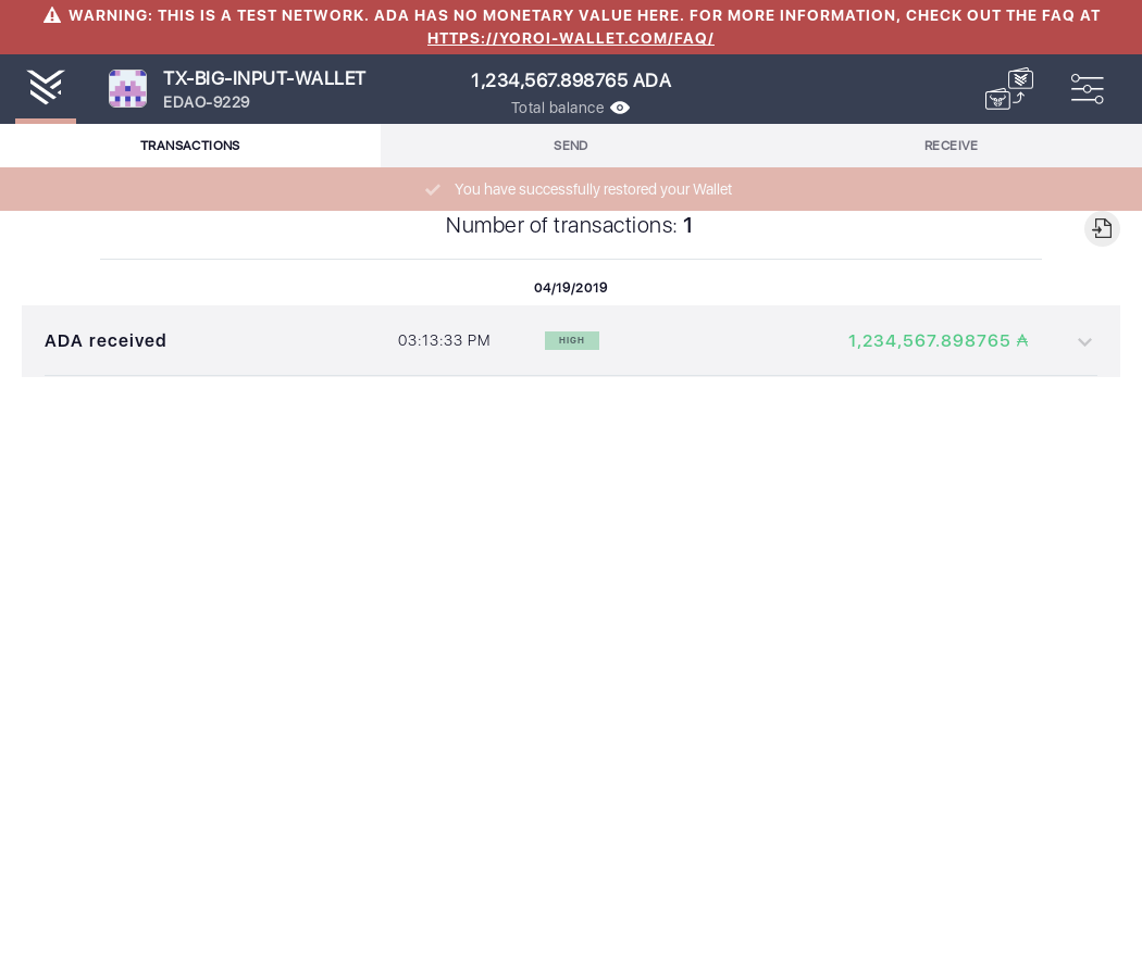 Open the tx history of a wallet with a big input tx IT104/3_48-I see the transactions summary.png