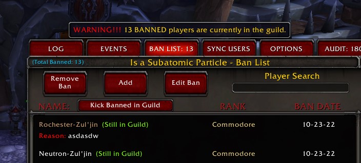 Search names on the ban list