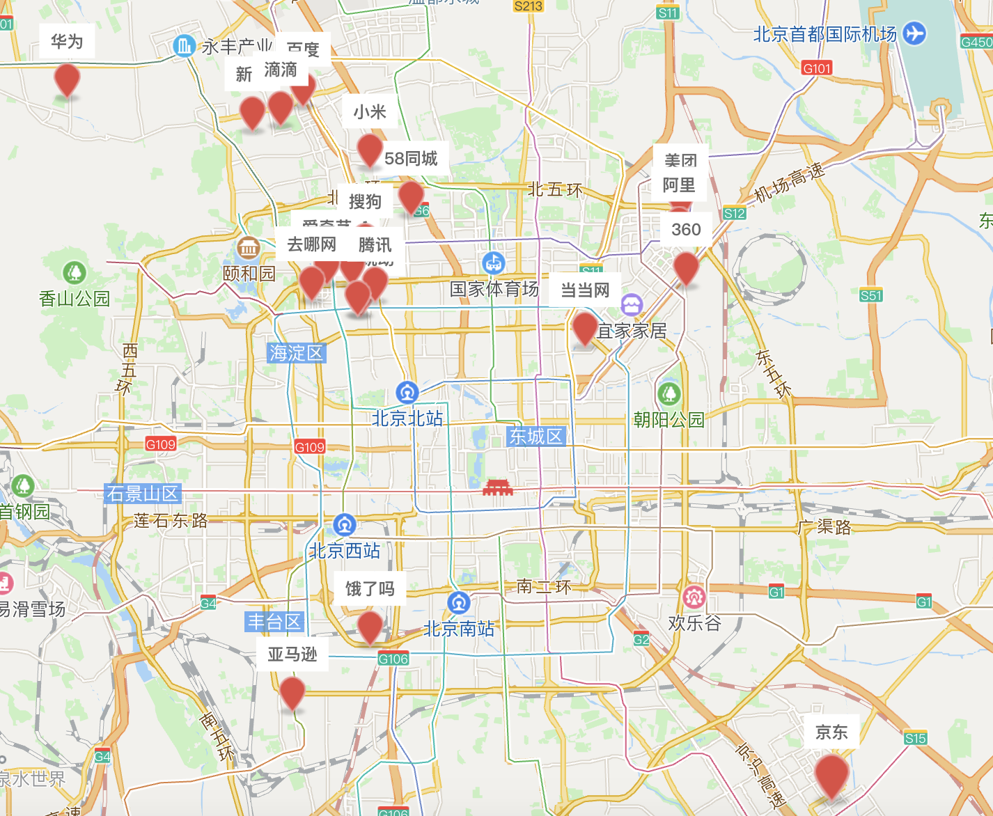 图 11-2 互联网大厂地理位置分布