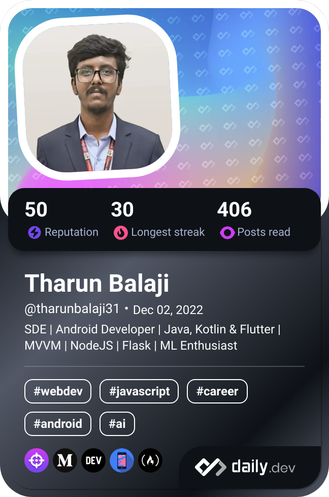 Tharun Balaji's Dev Card