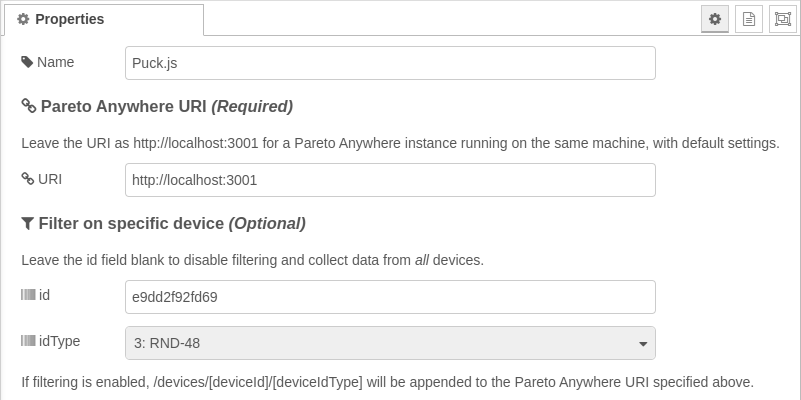 Pareto Anywhere Node-RED filter on specific device