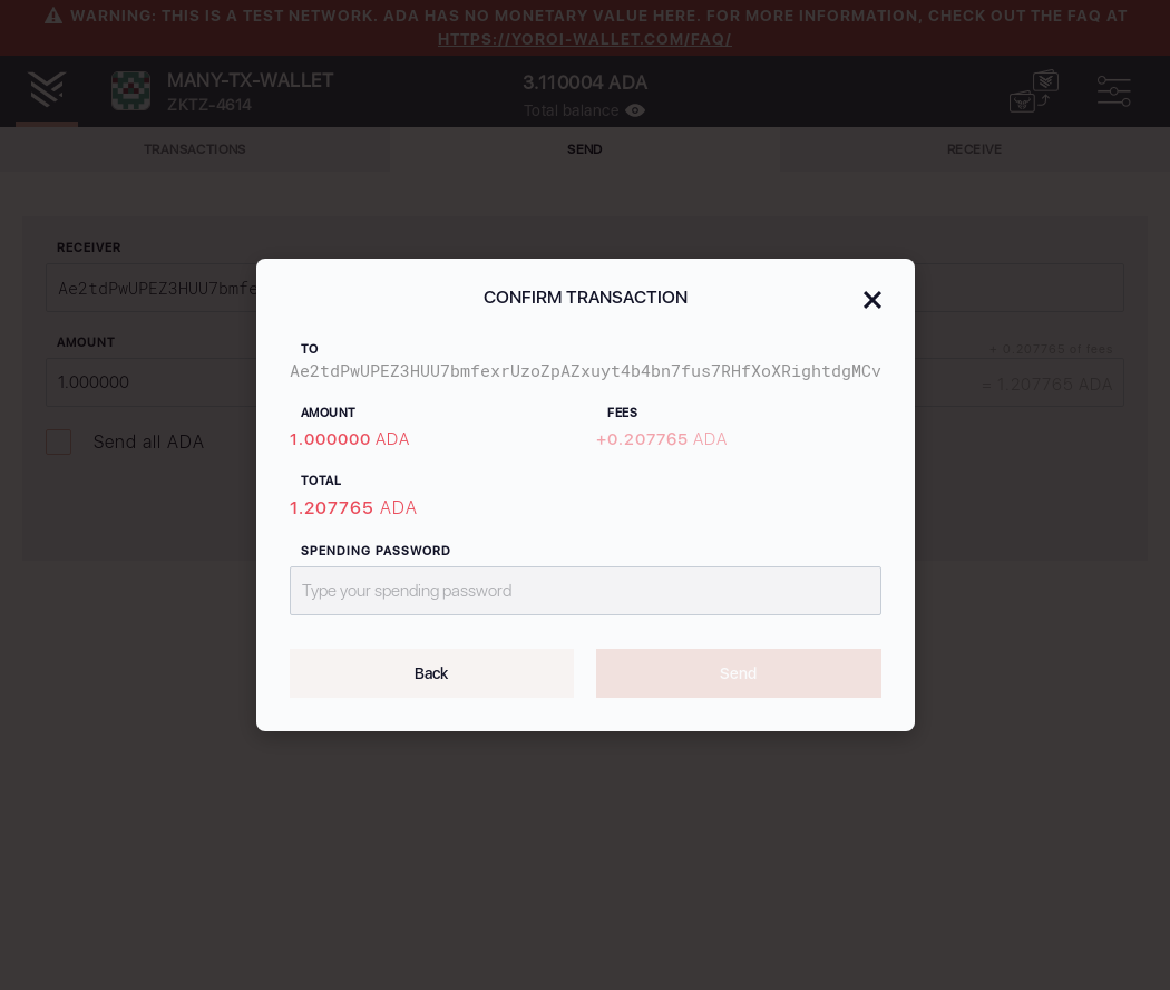 User can send funds from one Yoroi wallet to another IT54/8_28-I see send money confirmation dialog.png