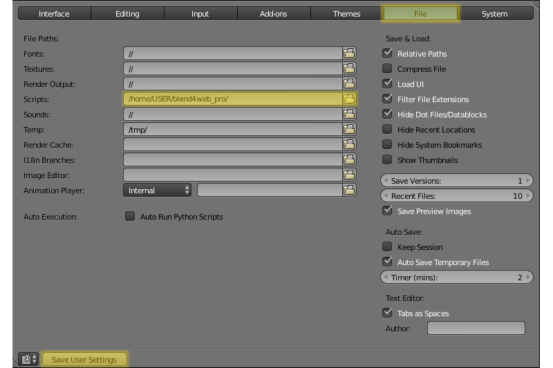 Specifying Blender Scripts Path