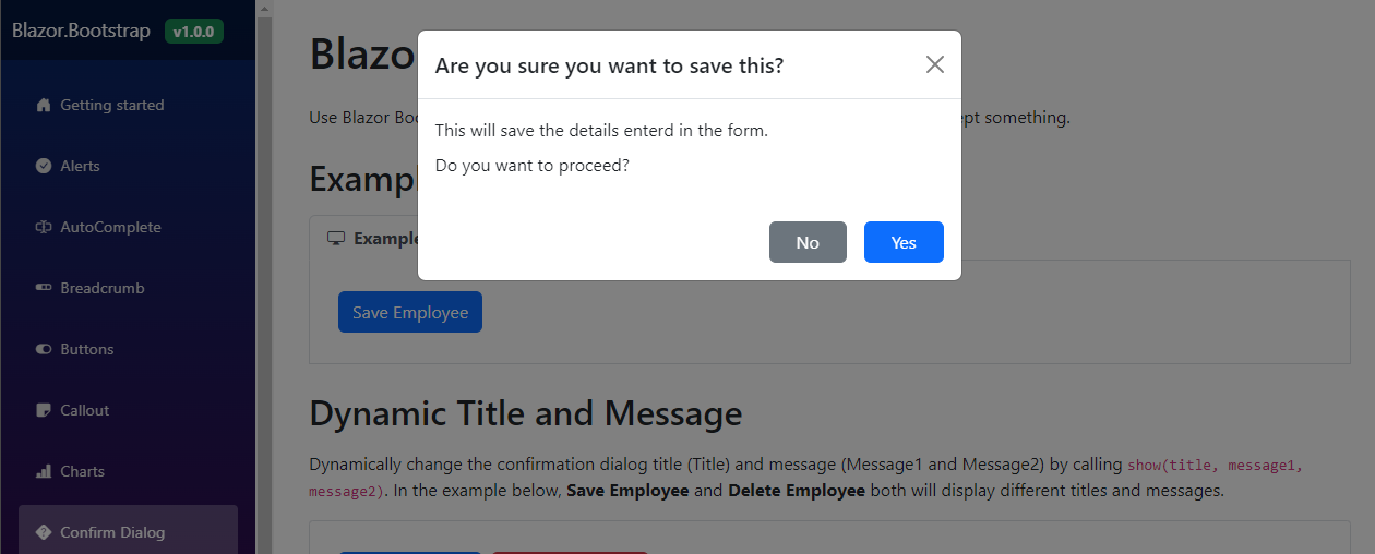 Blazor Bootstrap - Confirm Dialog