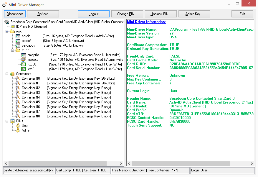 MGTEK SmartCard Tools running on Windows 7.