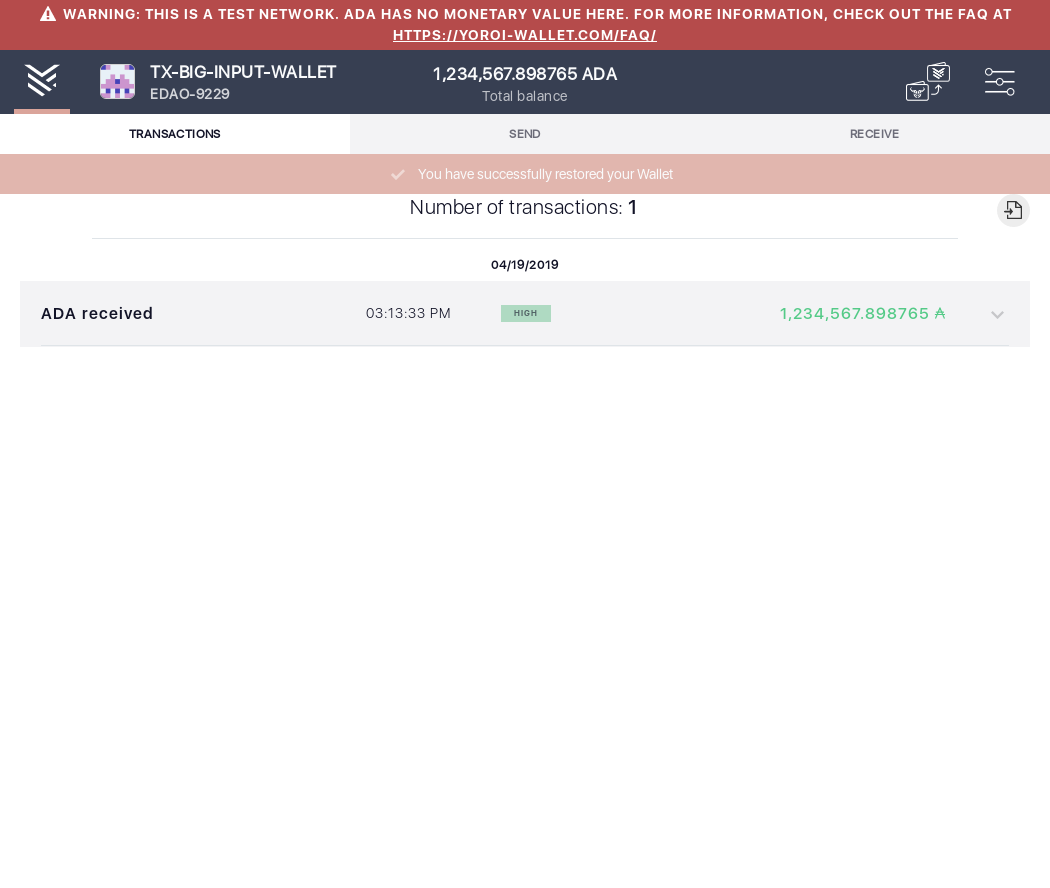 Open the tx history of a wallet with a big input tx IT104/3_48-I see the transactions summary.png