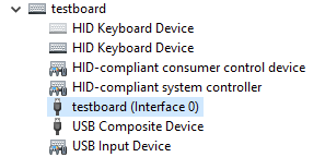 The board with the wrong driver installed, in Device Manager