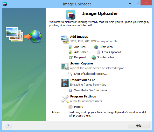 Image Uploader main window