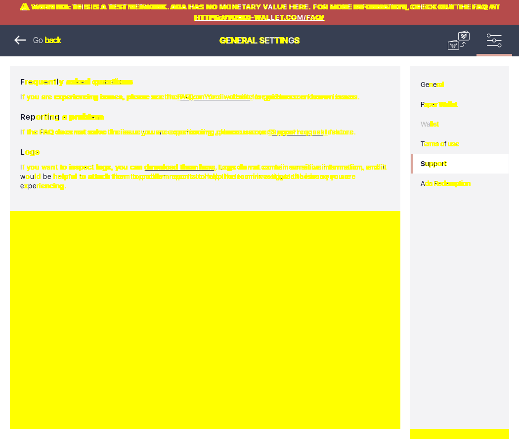Yoroi Settings Screen Support IT4/4_169-I should see support screen.png
