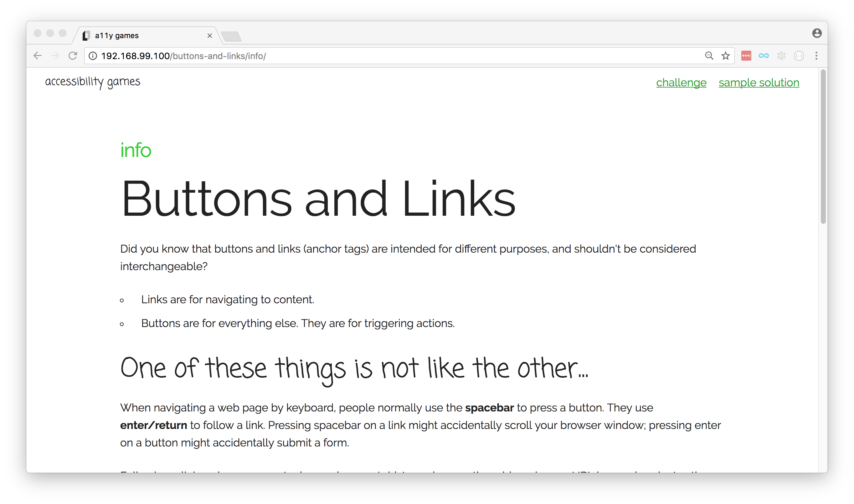 screenshot of articles about accessible buttons and links