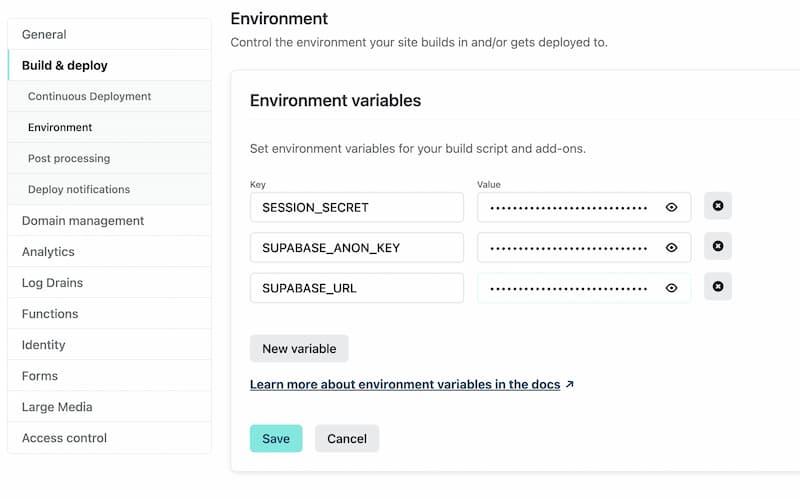 screenshot of env vars in Netlify UI