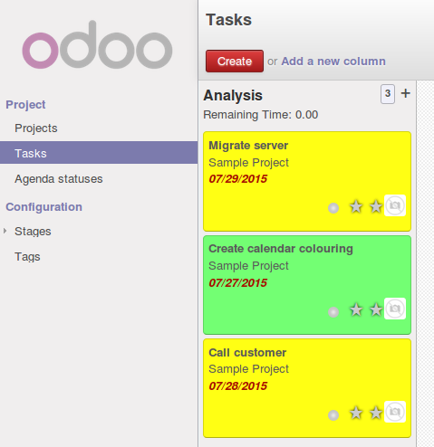 Project task kanban view