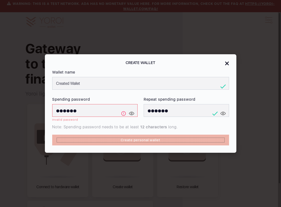 Wallet cant be created if its password doesnt meet complexity requirements IT7/7_104-I should see Invalid Password error message.png