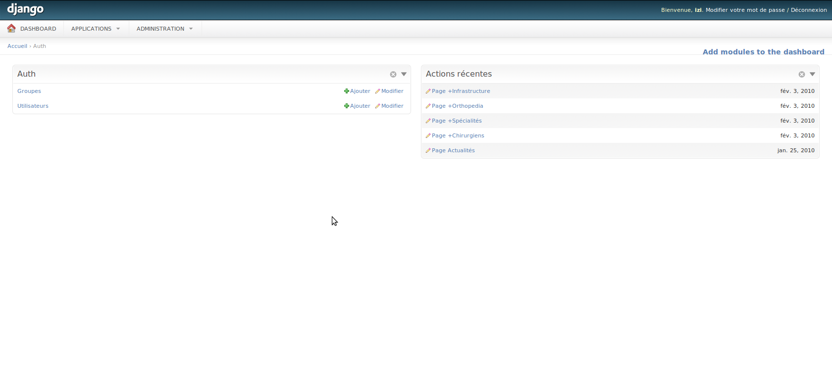 The app index dashboard