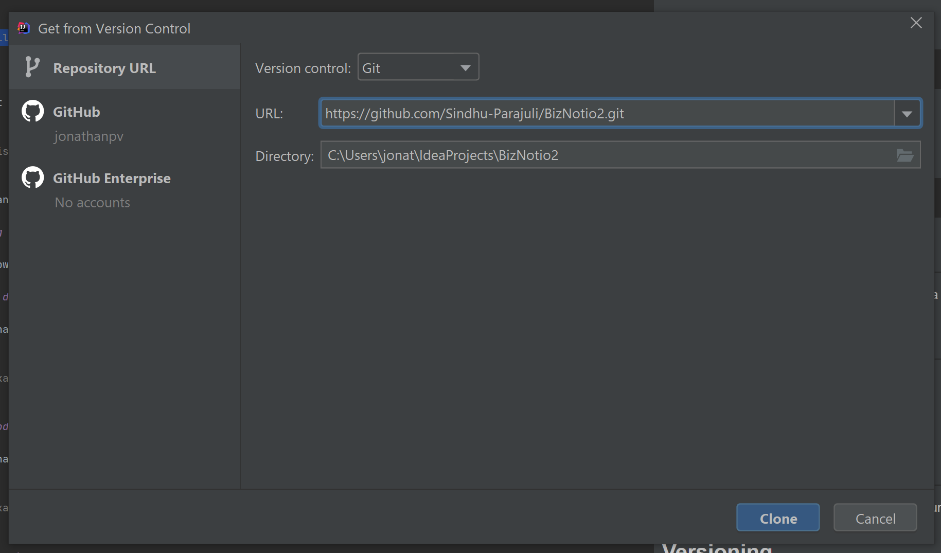 IntelliJ clone repo