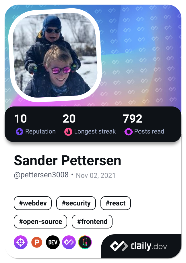 Sander Pettersen's Dev Card