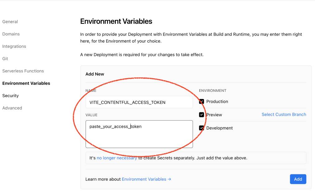 contentful API token