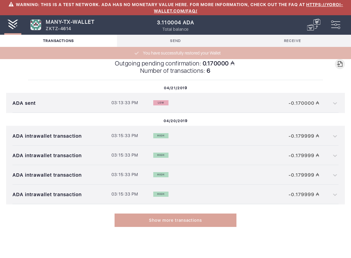 Open the tx history of a complex wallet IT103/3_41-I see the transactions summary.png