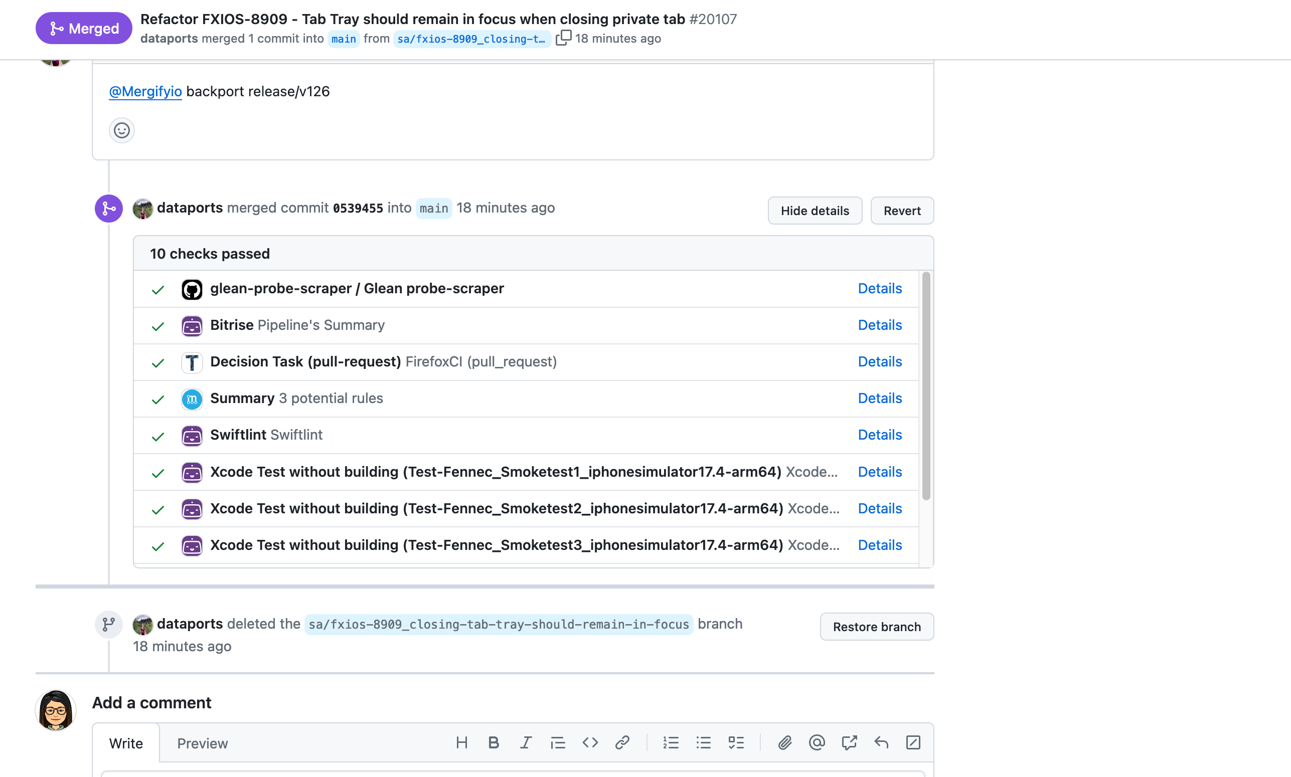 Screenshot of Bitrise reports to Github