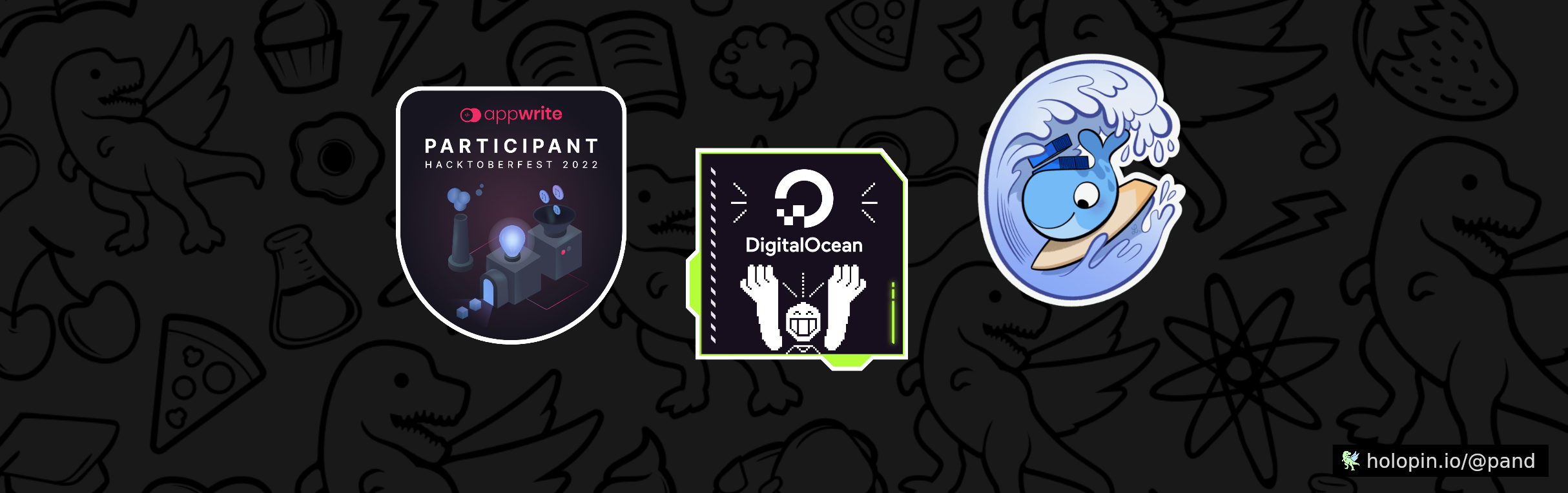 An image of @pand's Holopin badges, which is a link to view their full Holopin profile