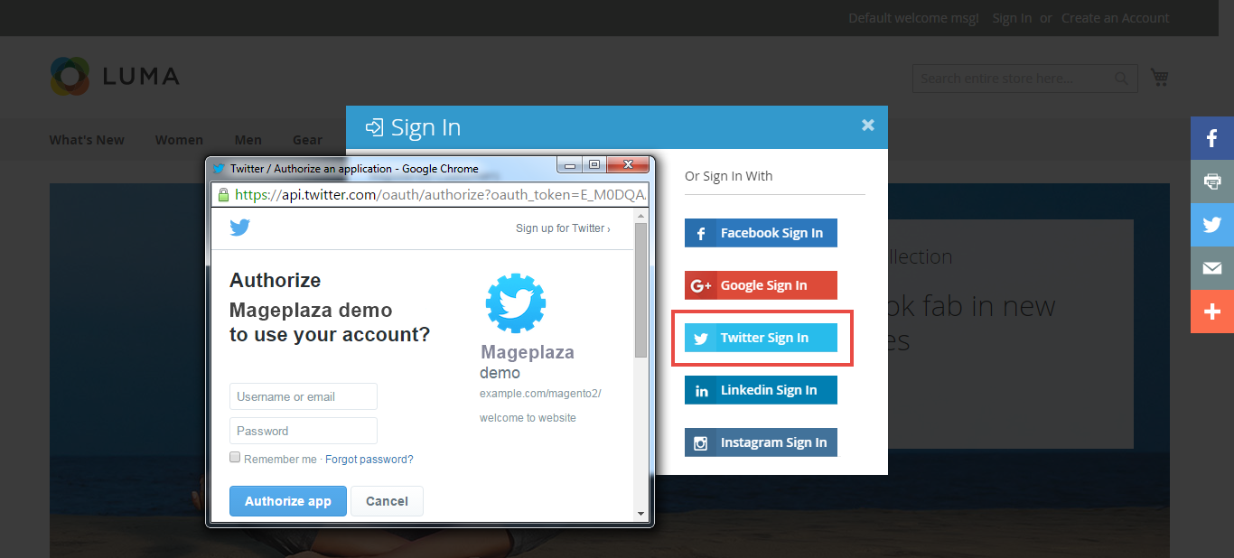 Magento 2 Login using Twitter