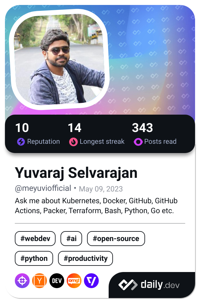 Yuvaraj Selvarajan's Dev Card