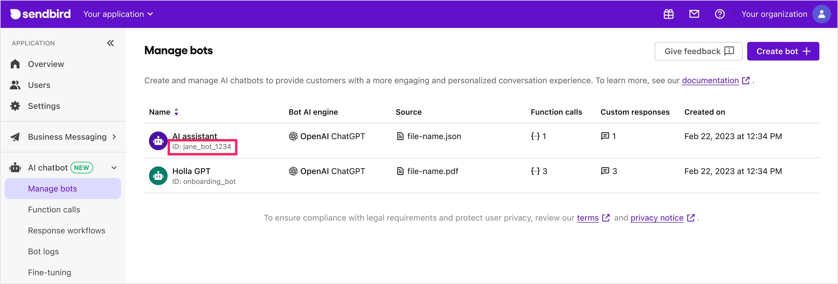 sendbird-ai-chatbot-id