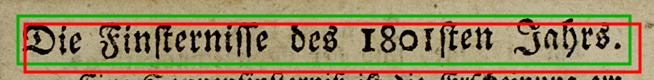 A sample heading in German Fraktur illustrating a Ground Truth bounding box and a detected bounding box