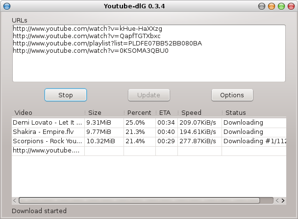 Youtube-dl-gui main window