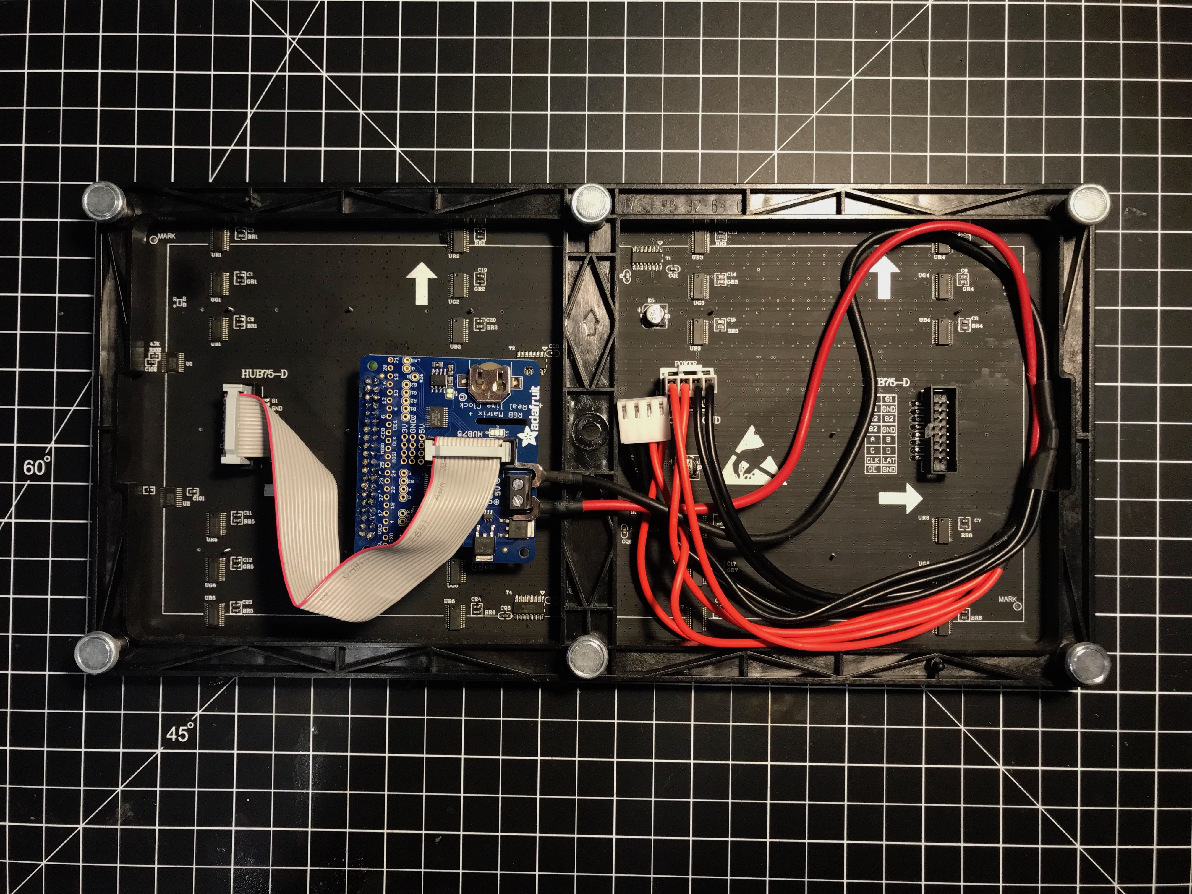 Backside of display with Raspberry Pi & RGB Matrix HAT