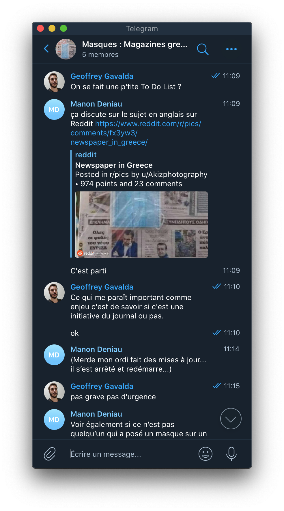 Exemple d’un groupe de travail Telegram