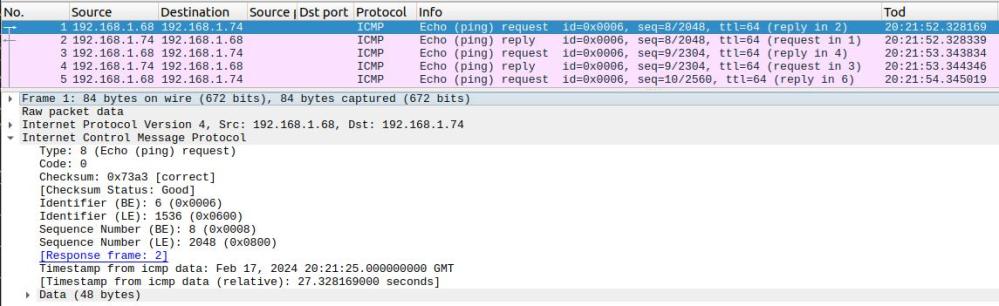 example of a ping to z/OS