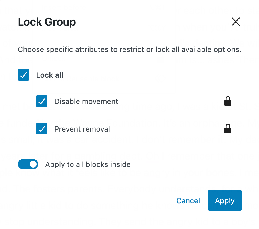 Block Locking UI