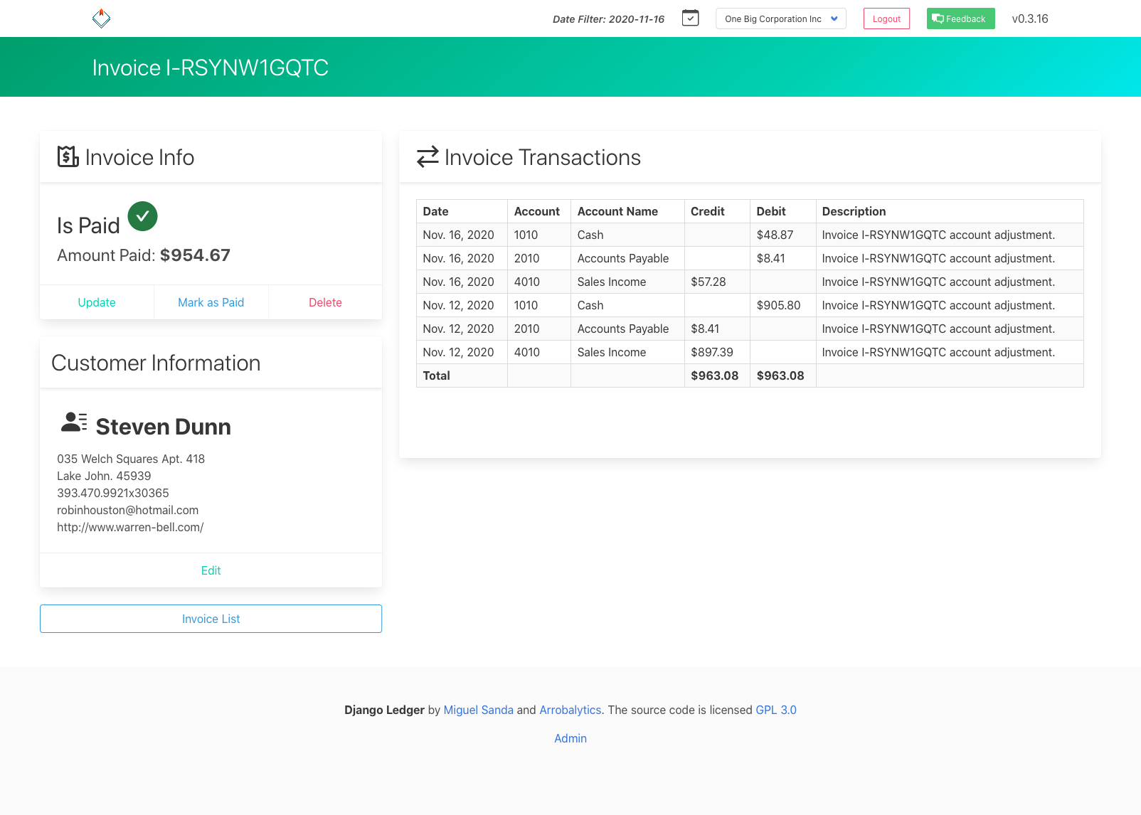 django ledger invoice