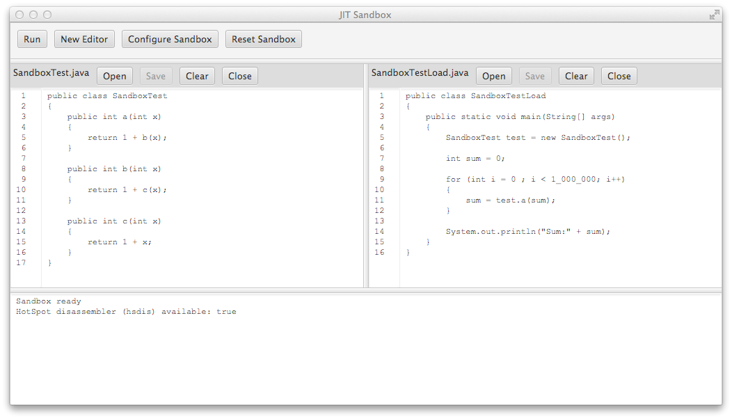 JIT Sandbox: Edit->Compile->Execute->Analyse fast feedback loop.