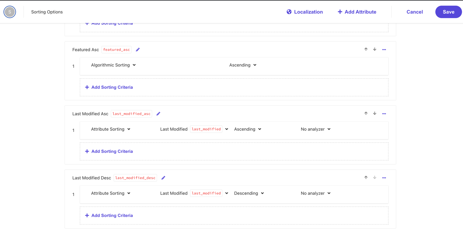 Sorting options