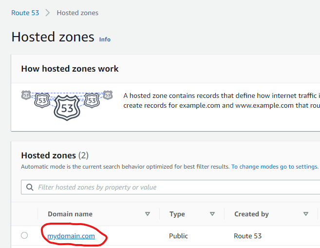 Determining domain name from hosted zone list