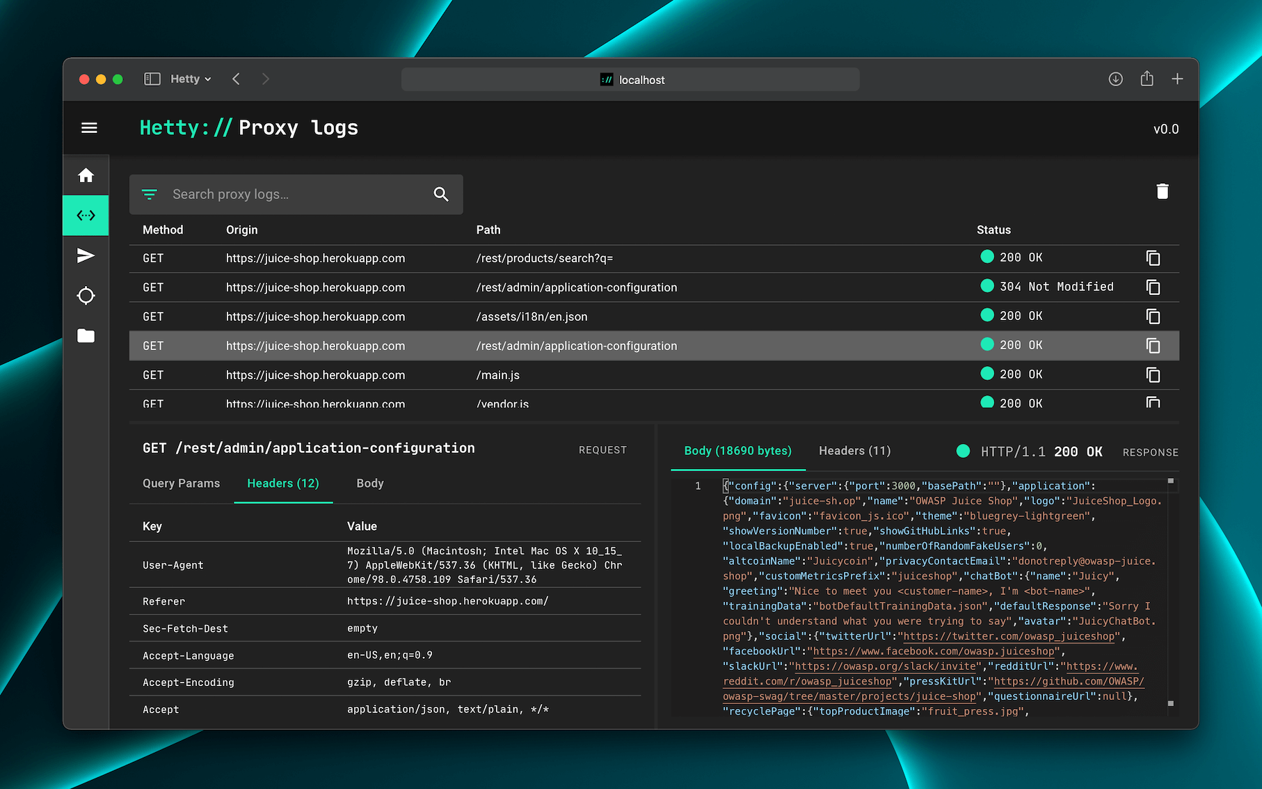 Hetty proxy logs (screenshot)