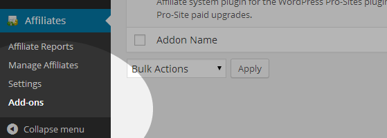 Affiliates - Add-ons menu