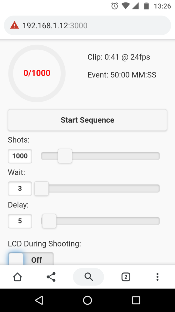 DPHacks Wireless Intervalometer - Phone UI