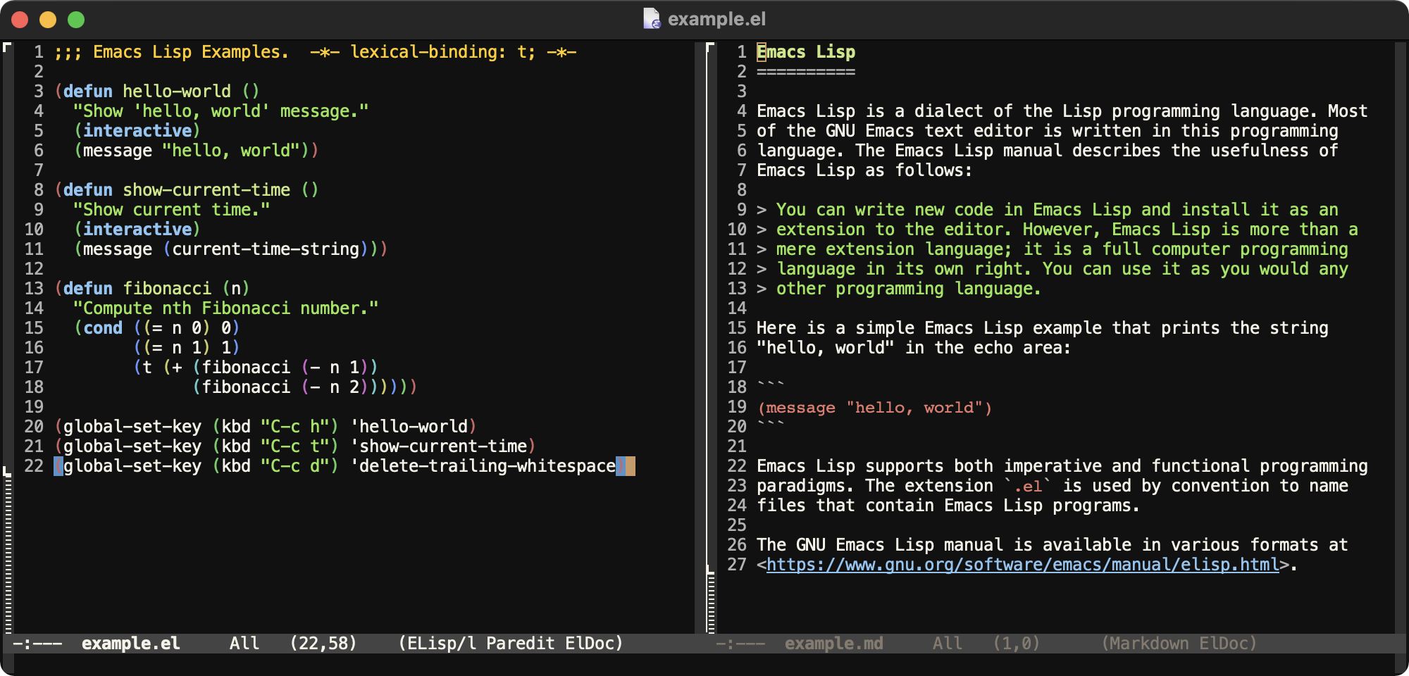 Screenshot of Emacs